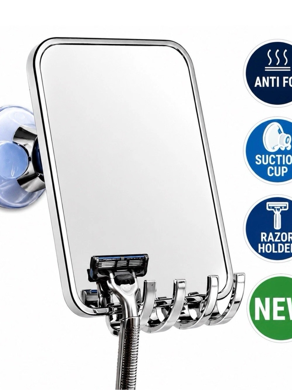 Fogless Shower Mirror Anti Fog Shaving Mirror Suction Cup Razor Holder